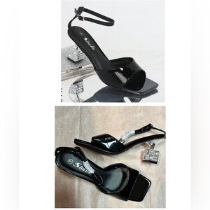 NWOT - Ankle Strap Sandals with Rhinestone Décor Square Heels (Size 7)